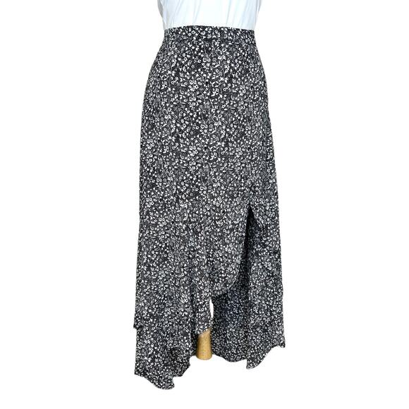 1. State Ditsy Floral Print Maxi Skirt Asymmetric Ruffle High-Low Black White 12 - Picture 5 of 13